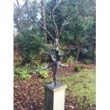 Contemporary Bronze sculpture of 2 female ballerinas entitled 'Duo' signed Nathen David 39" High