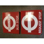 Pair Vintage enamelled London Transport requ Bust stop signs by Burnham London 16'' x 18''