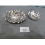 Cartouche shaped silver bon bon dish Birmingham 1971 and silver wine taster London 1979