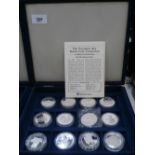 Cased collection 12 commemorative silver proof coins incl. 'Victorian age' Monarchs etc