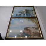 Pair framed gouache Bay of Naples views - signed E-Gianni 10'' x13''