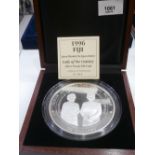 Cased 1kg 1996 Fiji 50 dollar silver proof coin commemorating The Queen Mother