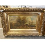 Pair of Victorian Oil on canvas Country landscapes in gesso frames signed Charles Duval 1894