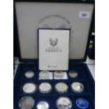 Cased set of mostly silver coins 'Official silver coins of the USA