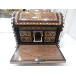 Middle Eastern domed inlaid jewellery casket with fitted interior