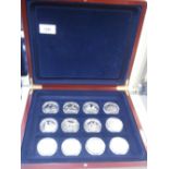 Cased set 12 silver crowns commemorating Bicentenary Trafalgar