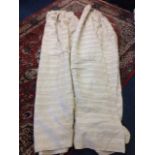 A pair of long ribbed jute curtains- fully lined. (90in) (2)