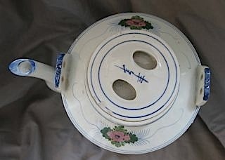 A large twentieth century large Chinese teapot & cover with woven cane handle, decorated with - Image 2 of 3