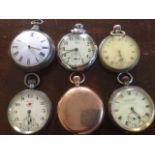 Six pocket watches - an early silver pair cased under convex glass, a gold plated hunter, a silver