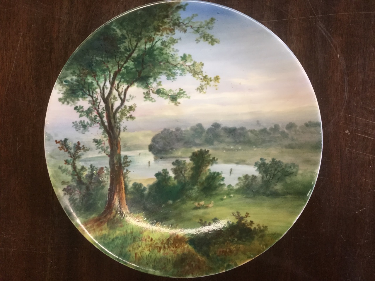 A nineteenth century Brownfield porcelain plate handpainted with a view from Richmond Hill, the