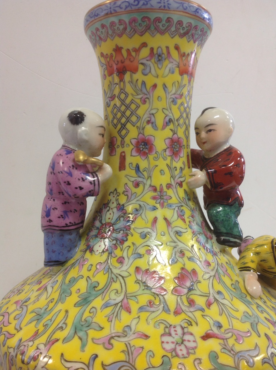 A Chinese republican style vase of baluster shape, mounted with four children, the yellow ground - Image 2 of 3