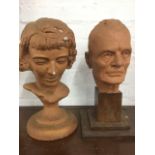 A life size bust of a young lady mounted on circular wood plinth; and a head of a gentleman on an