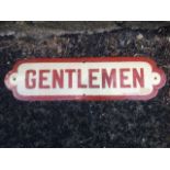 An enamelled station totem sign - Gentlemen, in brown & cream. (20.25in)