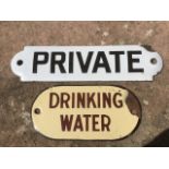 Two small enamelled railway signs - Private & Drinking Water. (2)