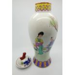 A twentieth century Chinese baluster vase and cover, decorated in the Republic style with two