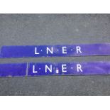 Two long rectangular blue enamelled LNER signs. (77in & 51in) (2)