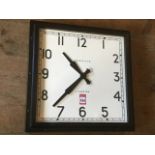 A reproduction deco style railway clock, the square enamelled dial marked Newgate London. (15.75