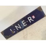 A blue & white rectangular enamelled railway sign - LNER.(27in)