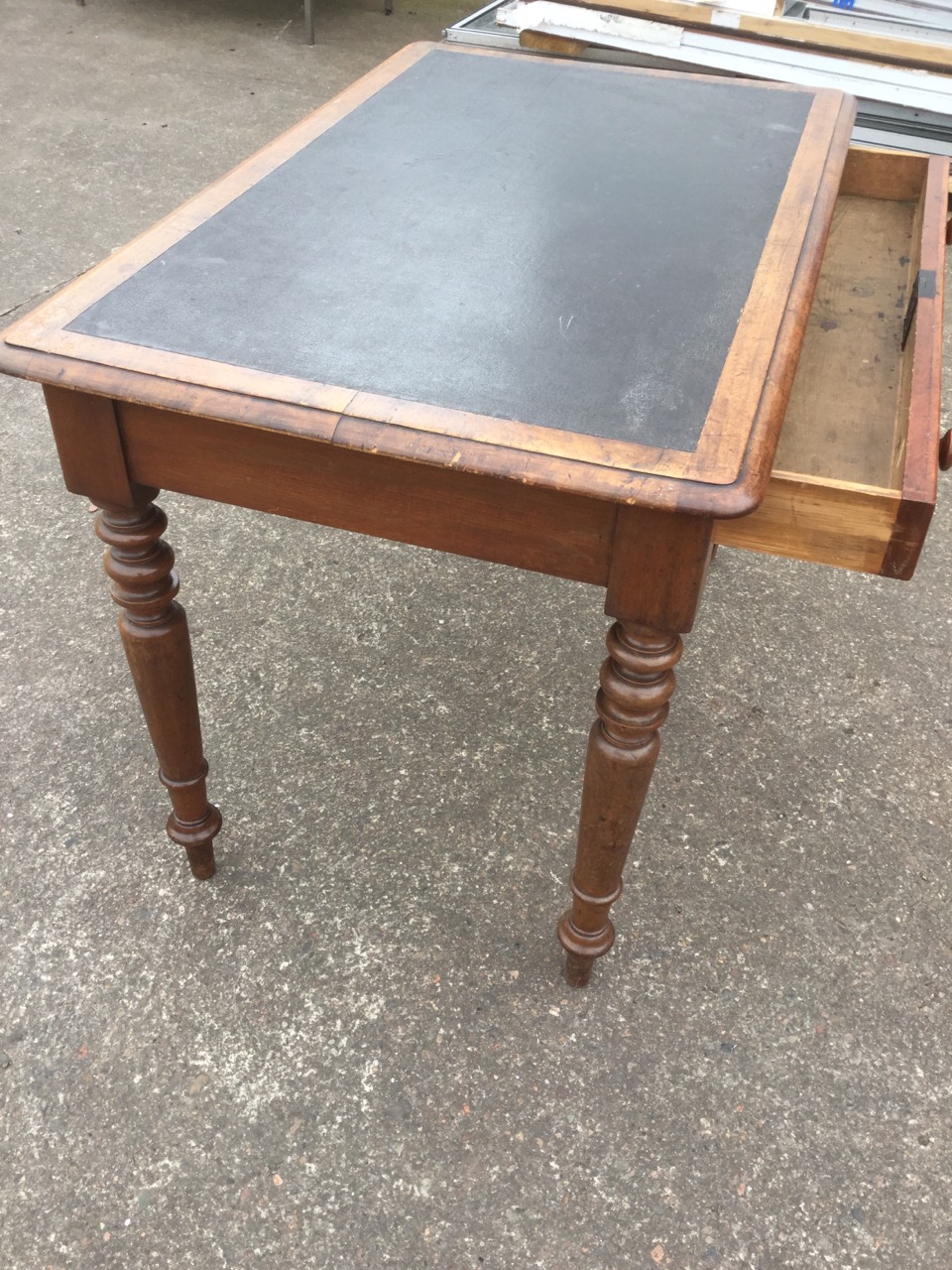 A Victorian mahogany writing table, having moulded skiver top above a panelled frieze drawer, - Image 3 of 3