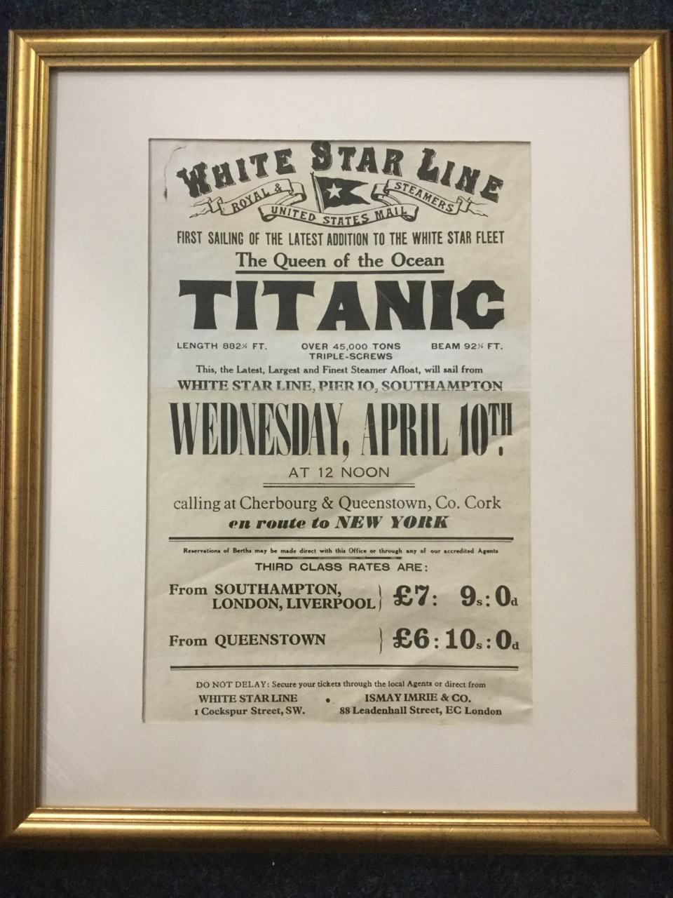 A poster advertising the first sailing of the Titanic from Southampton, the letterpress printed
