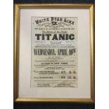 A poster advertising the first sailing of the Titanic from Southampton, the letterpress printed