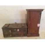 A pine cased North Eastern Railway first aid cabinet, the dovetailed box with contents label and