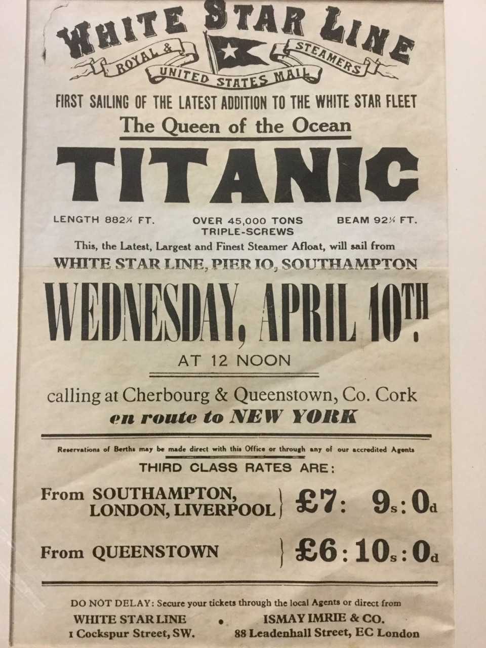 A poster advertising the first sailing of the Titanic from Southampton, the letterpress printed - Image 2 of 3