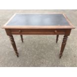 A Victorian mahogany writing table, having moulded skiver top above a panelled frieze drawer,