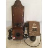 A NER mahogany cased station telephone with speaker and earpiece on brass bracket - stamped NER 781;