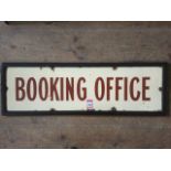 A framed cream & brown enamelled railway sign - Booking Office. (28in)