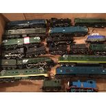 The train set - eighteen Hornby unboxed engines including Silver King, Crepello, Melo, locos with