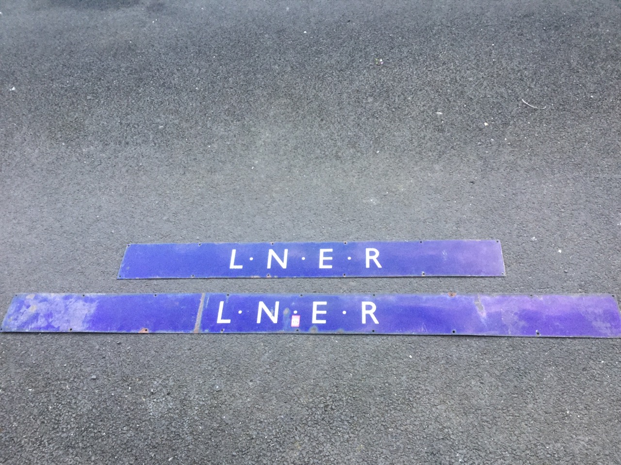 Two long rectangular blue enamelled LNER signs. (77in & 51in) (2) - Image 3 of 3