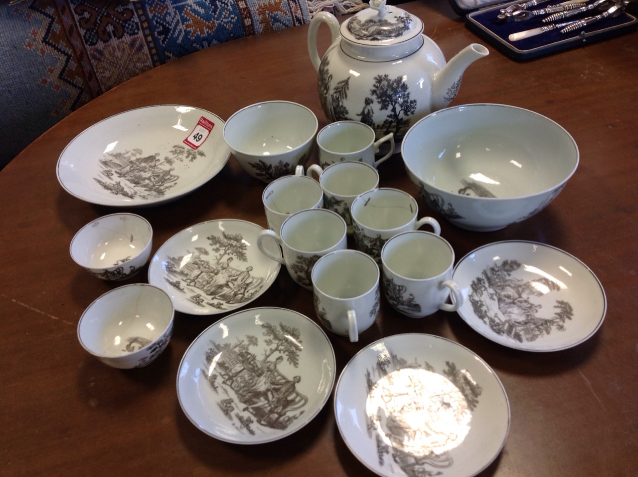 A nineteenth century Worcester monochrome Hancock printed teaset with teapot & cover, slop bowl, - Image 3 of 3