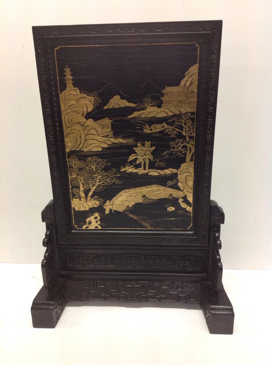 A nineteenth century Chinese table screen, bearing label 'Made about 1890 for the Chinese Drawing - Image 2 of 3