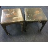 A pair of nineteenth century Chinese stools or occasional tables, the square lacquered tops