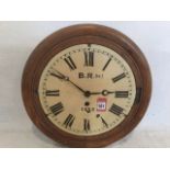 A North Eastern Railway oak cased wallclock, sold by British Rail in 1992, the clock ex Akeld,