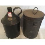 A tubular can having galvanised interior and hinged lid, mounted with oval brass NER plaque; and