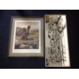 Nigel Hemming, a signed framed lithographic print of two setters in highland landscape, numbered and