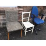 A 60s chair with sprung upholstered seat raised on turned legs; a painted bedroom chair, the seat