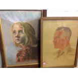 George Heapey, pastel, shoulder length portrait of a girl, signed & framed; and a 1942 study of a