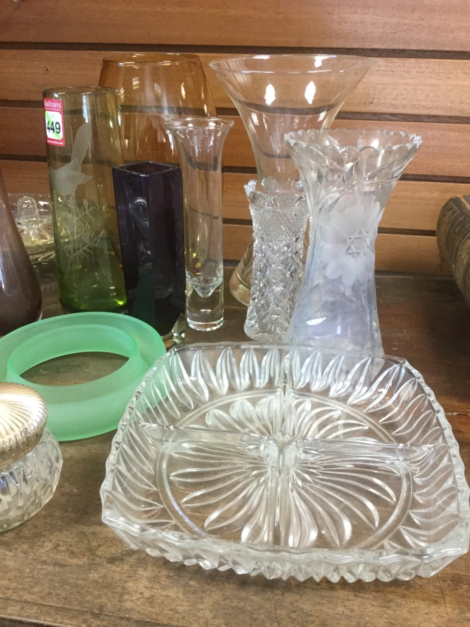 Miscellaneous glass including a signed vase engraved with a wren, bowls, vases, art glass, ashtrays, - Image 2 of 3