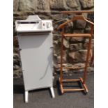 A Corby electric trouser press; and a beech gentlemans vanity stand with hanger, rail & tray on