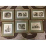 A set of six engravings depicting The Old School, chapel and its environs, the plates published by