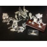 Swarovski "Fabulous Creatures" - a Dragon with frosted tail, mane & red stone eyes; a Pegasus with