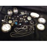 Miscellaneous silver and jewellery including earrings, pocket watches, bracelets, rings, pendants,