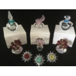 Three Swarovski scent bottles and stoppers in turquoise, pink & blue, complete with presentation