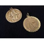 Two 9ct gold circular St Christopher medallions - 3.8g (2)
