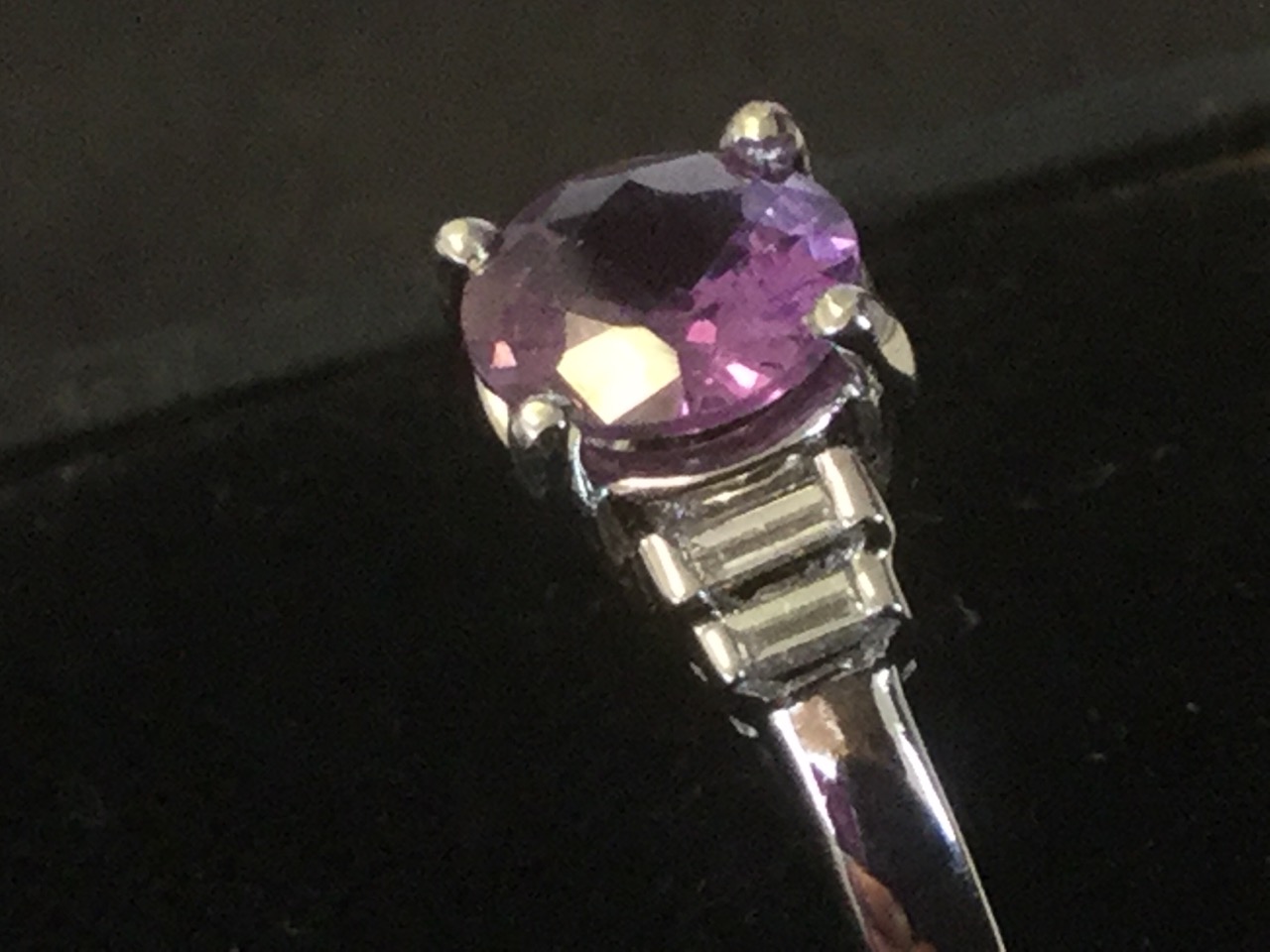 An 18ct gold purple sapphire & diamond ring, the circular sapphire of 0.80 carats, above shoulders - Image 3 of 3