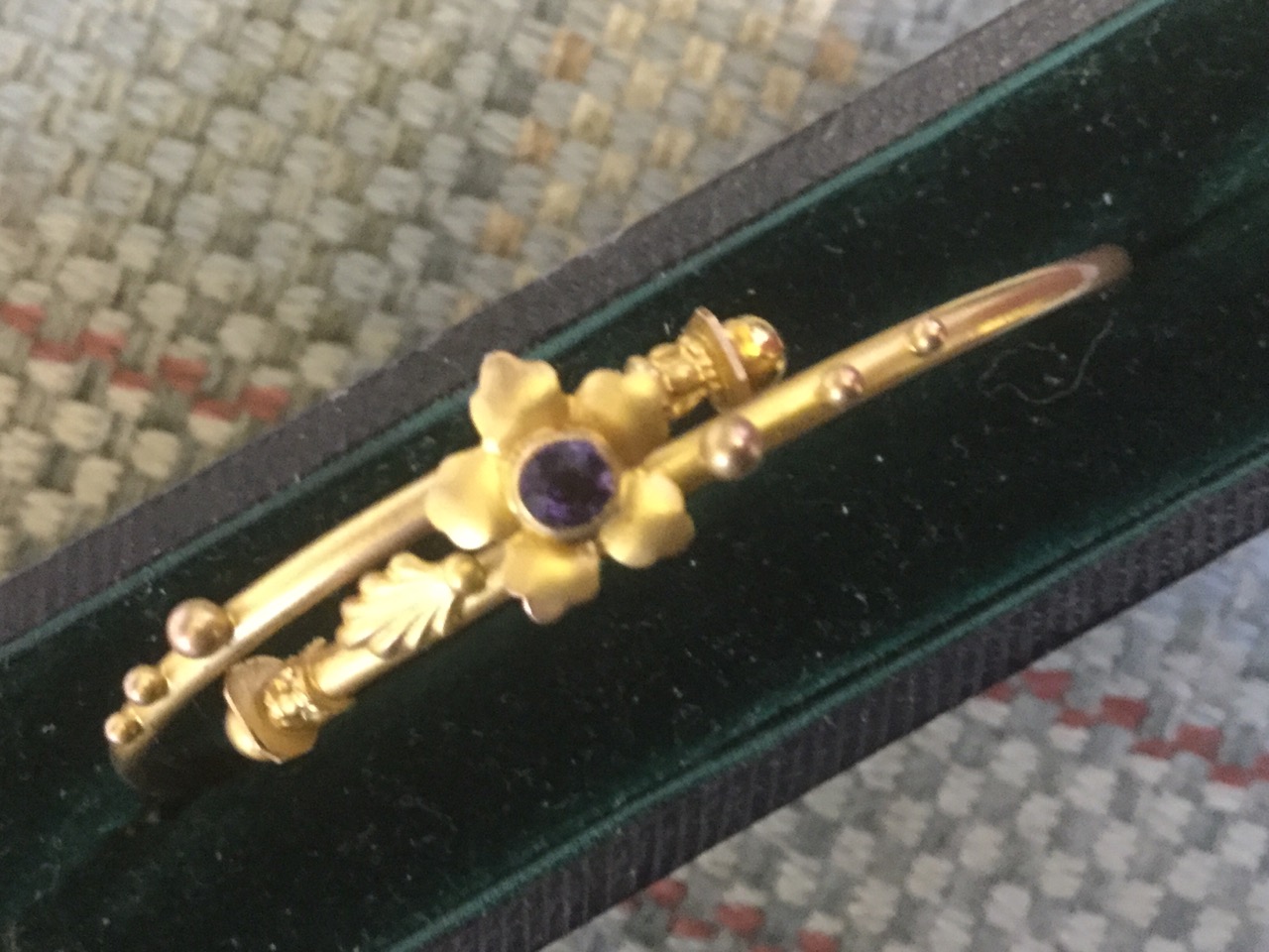 A case Victorian 9ct gold bracelet, the band set with graduated beads with amethyst in a five - Image 3 of 3