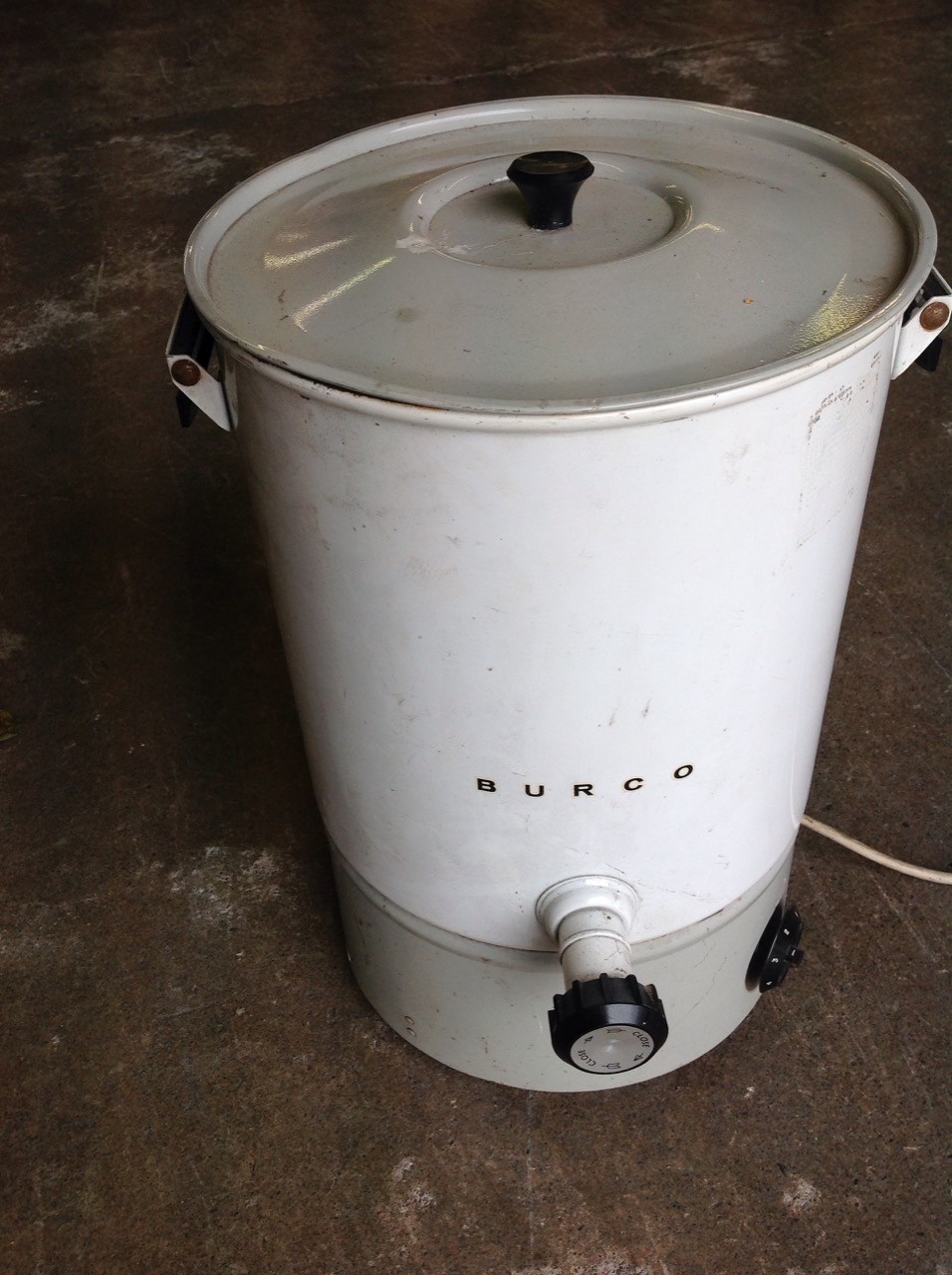 A twin handled Burco electric water boiler.